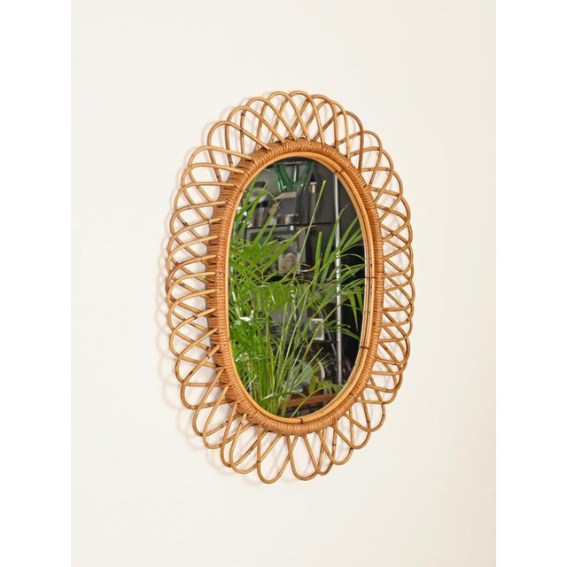 Large Oval Mirror in Bamboo, Rattan and Wicker by Franco Albini, Italy, 1970s For Sale - Image 3 of 11