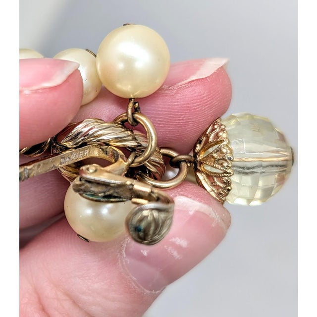 Metal Vintage 1960s Signed Napier Faux-Citrine & Pearl Drops Clip Earrings-2 Pieces For Sale - Image 7 of 8