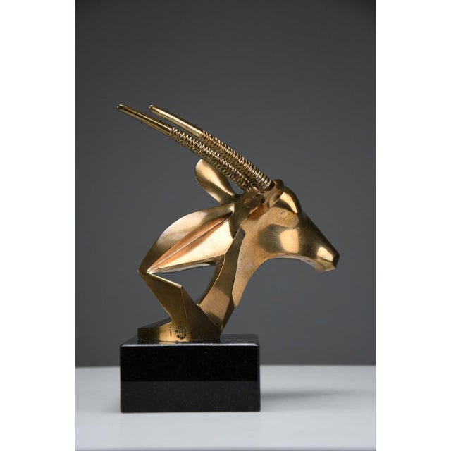 Oryx Bronze Sculpture in Brass & Marble by Tchavdar Iliev, 1990s For Sale - Image 15 of 17