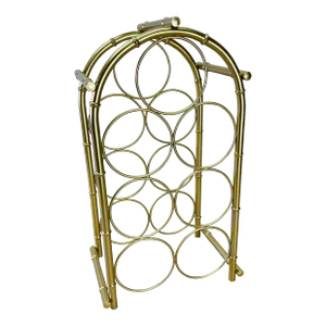 Vintage 1970s Gold Metal Bamboo Wine Rack