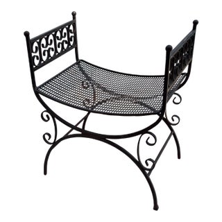 Vintage Spanish Revival Arthur Umanoff Style Granada Wrought Iron Garden Stool / Vanity Seat For Sale