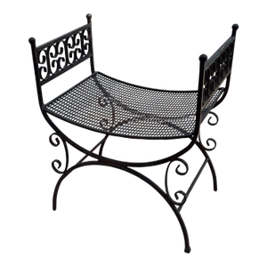 Vintage Spanish Revival Arthur Umanoff Style Granada Wrought Iron Garden Stool / Vanity Seat