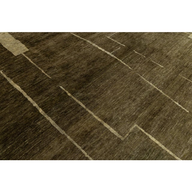 Contemporary Hand-Knotted Espresso Wool Rug With Minimalist Geometric Abstract For Sale - Image 10 of 12