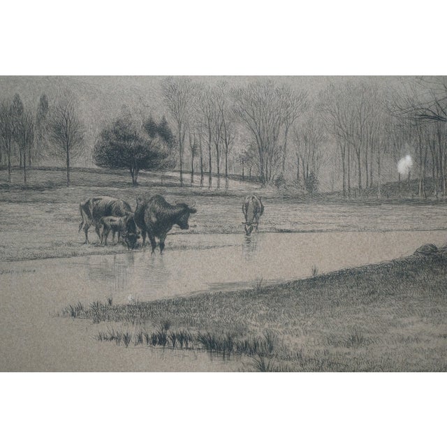 Antique William De La Montagne Cary Signed Cows Riverscape Etching 26" For Sale - Image 9 of 10