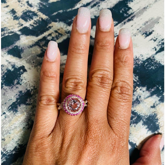 3.30 Carat Morganite Diamond 14 Karat Rose Gold Cocktail Ring, Size 7 For Sale In Los Angeles - Image 6 of 6