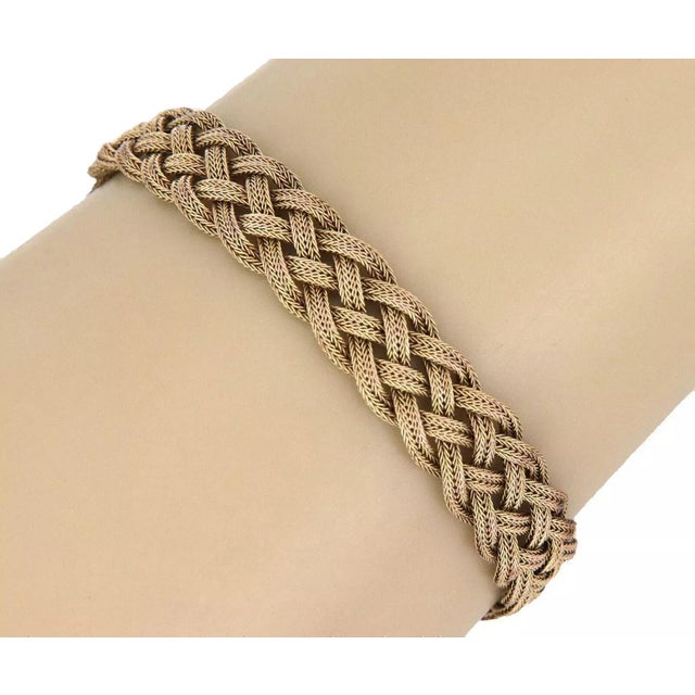 Braided Flex 18k Yellow & Rose Gold Floral Bracelet For Sale - Image 4 of 5