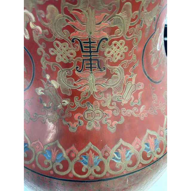 Large 19th Century Chinese Red Lacquered Palace Vases on Stands For Sale - Image 15 of 18