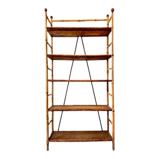 Antique Bamboo Bookcase, Five Woven Shelves For Sale