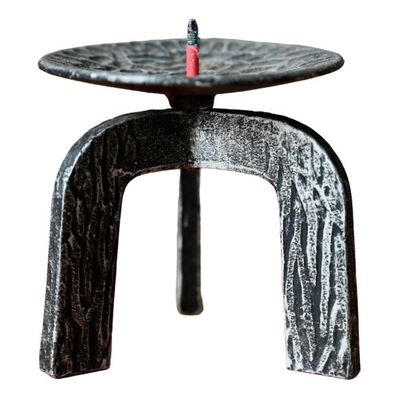 Brutalist Tripod Metal Candleholder, 1970s For Sale