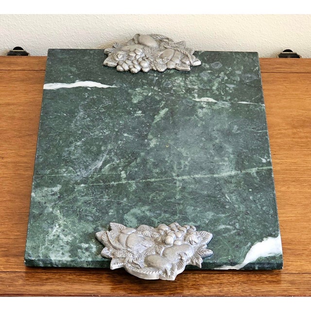 Metal Vintage Seagull Pewter & Green Marble Charcuterie Board For Sale - Image 7 of 18