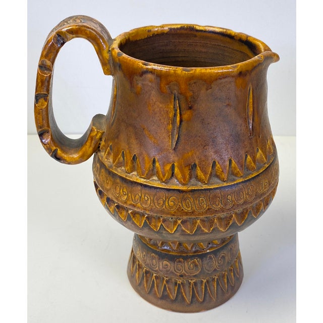 Vintage Brutalist Studio Pottery Ceramic Drink Set, Pitcher, Ice Bucket & Six Goblets, Mid-Century Modern Barware A...