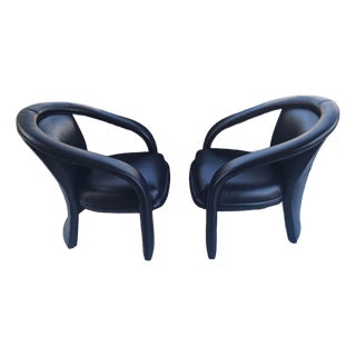 Pair Carsons Post Modern Leather Club Chairs For Sale