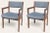 A Pair of 1960s Blue Tweed Upholstered Walnut Arm Chairs In the Style of Edward Wormley for Dunbar and Knoll Furniture