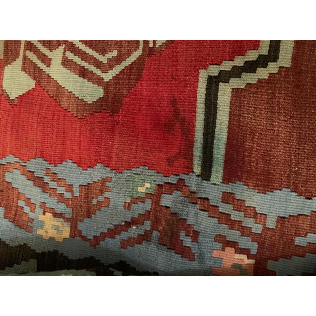Textile Vintage Mid-Century Bessarabian Kilim Red Floral Flat Weave Rug Room Size For Sale - Image 7 of 12