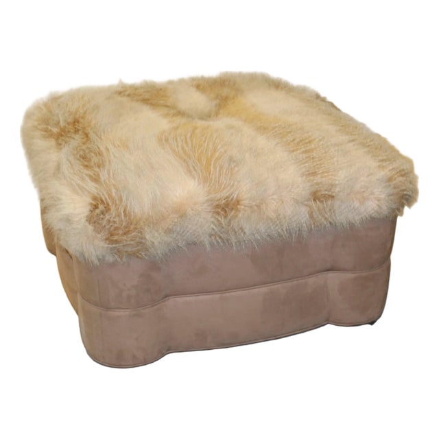 Late 20th Century Large Suede With Alpaca Fur Ottoman on Casters For Sale