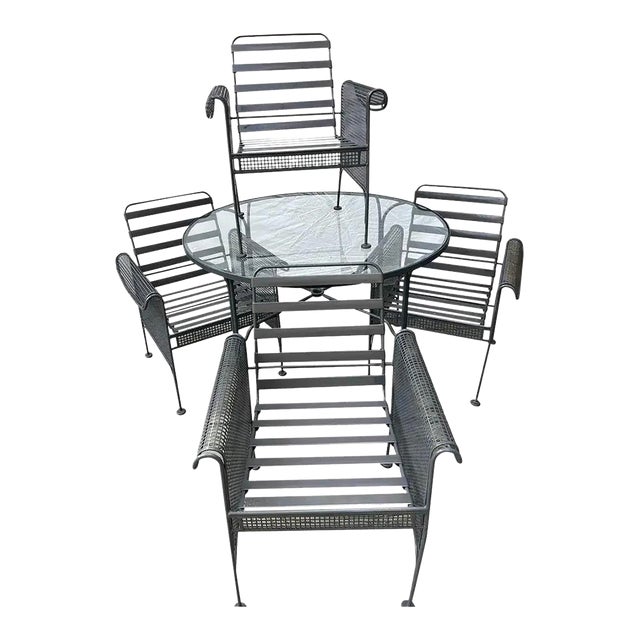1960s Woodard Sculptura Pool Side Dining Table Plus 4 Chairs, Attributed For Sale