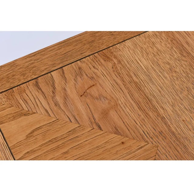 Wood Michael Taylor Style Petite Parquet Oa Side Tables With Iron X Base Swag Legs For Sale - Image 7 of 10