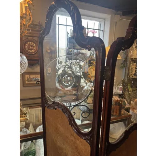 Antique Art Nouveau French Style Three Panel Dressing Screen With 3 Glass Panels For Sale In Minneapolis - Image 6 of 11