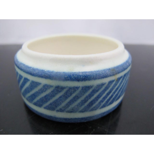 Blue Abstract Graphic Design Round Lidded Studio Pottery Box For Sale - Image 4 of 10