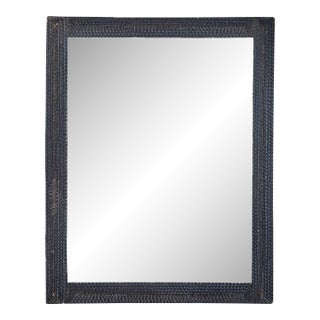 French Tramp Art Mirror with Deeply Carved Geometric Frame, Circa 1900 For Sale