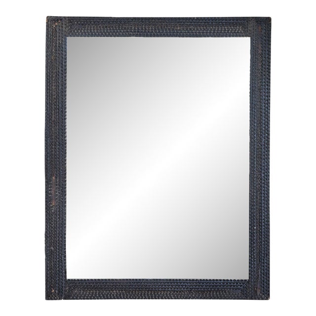 French Tramp Art Mirror with Deeply Carved Geometric Frame, Circa 1900 For Sale
