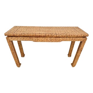 Vintage Basketweave Rattan Console/Writing Table For Sale