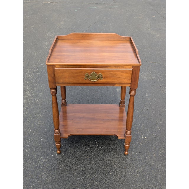 Henkel Harris American Colonial Cherry Wood Bedside Table, 1960s For Sale - Image 11 of 11
