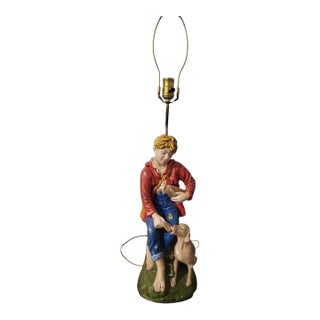 1970"s Vintage Holland Mold Dutch Colorful Boy With Dog Table Lamp For Sale