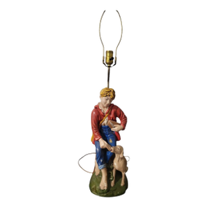 1970"s Vintage Holland Mold Dutch Colorful Boy With Dog Table Lamp