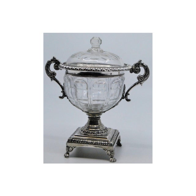 Cut Glass Compote with Silver Structure and Removable Lid, in Good conditions.