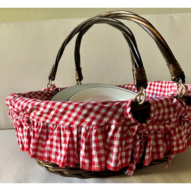 Vintage Americana French Country "La Vie en Rose" Wicker and Gingham