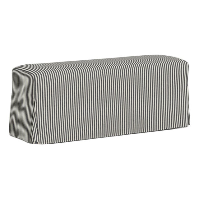 Stoffer Home x Cloth & Company Lindy Slipcover Dining Bench in Jane Stripe Carbon For Sale