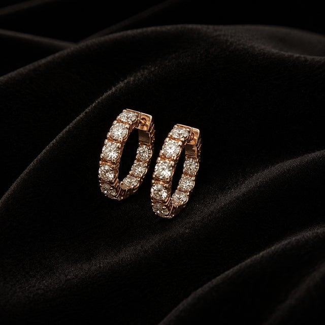 10k Rose Gold 2-1/2 CTTW Natural Diamond Illusion Hoop Earrings, 20 Mm, Pair For Sale - Image 4 of 5