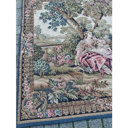 1960s Mid-Century Jacquard Halluin Birds Offering Tapestry in the style of François Boucher, France, 1960s For Sale - Image 5 of 18