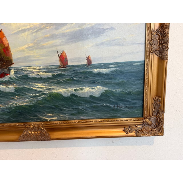 Gerhard Lukas Larsen (German 1911-1965) Oil Canvas Vintage, Maritime, Seascape For Sale - Image 9 of 13