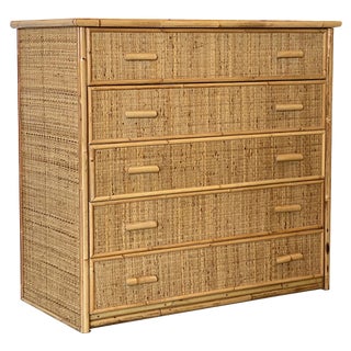Wicker and Bamboo Chest of Drawers, 1970s For Sale