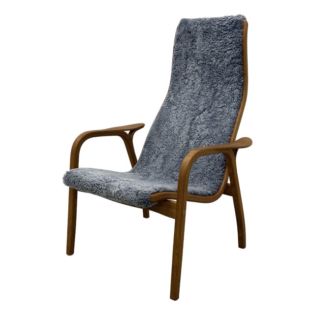Yngve Ekström Lamino Teak Wood Frame Armchair With Sheepskin Fabric for Swedese For Sale