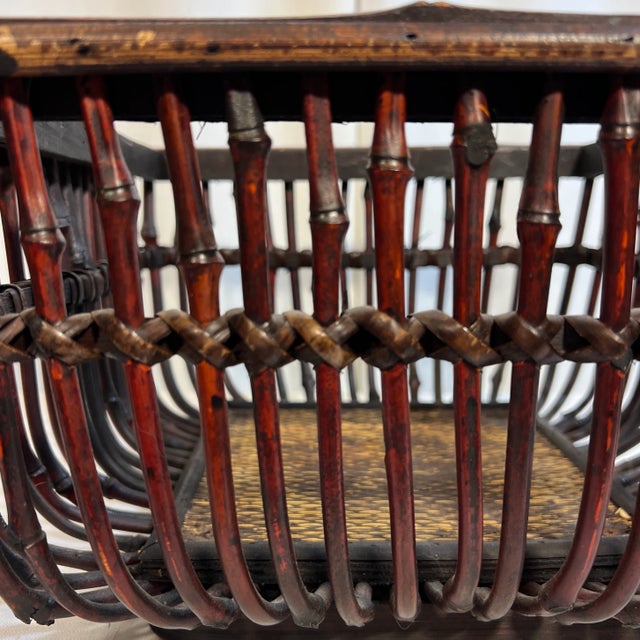 Wood Vintage Boho Chic Torched Bamboo and Reed Square Footed Bowl For Sale - Image 7 of 9