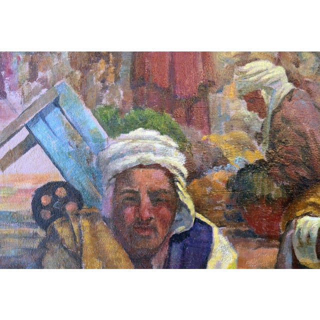 Sellers at the Market Jalal Gharbi 1970 Oil on Canvas, signed lower right 36 x 40 in. (91.44 x 101.6 cm) An oil painting...