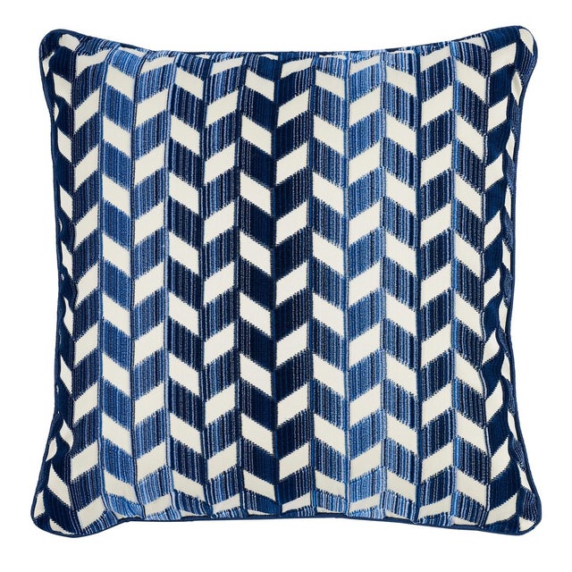 Contemporary Schumacher Chevron Strie Velvet 22" Pillow in Lapis For Sale - Image 3 of 3