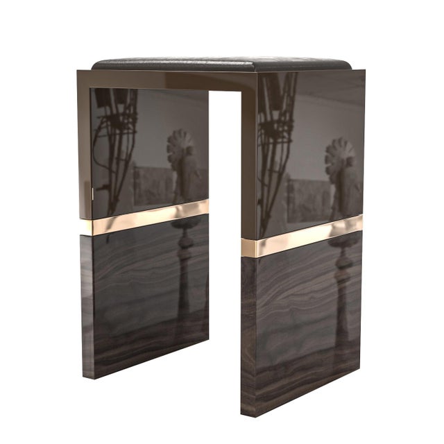 "Galeone" Bar Stool With Stainless Steel, Walnut and Bronze Details For Sale In Los Angeles - Image 6 of 8