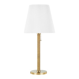 Mark D. Sikes 1 Light Dorset Table Lamp, Aged Brass, Natural Shade For Sale