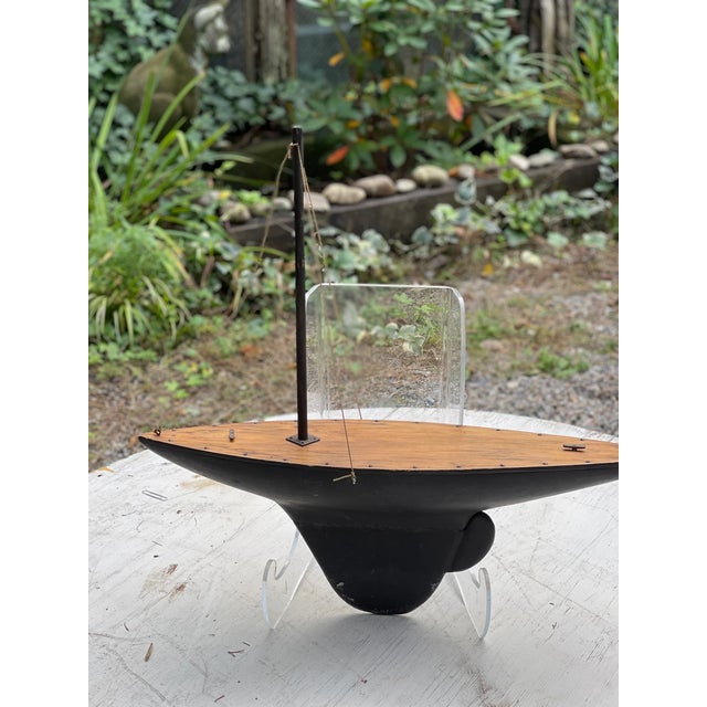 1920s Fantastic Authentic Antique Model SailBoat Old Paint Surface Wonderful Patina Pond Boat For Sale - Image 5 of 10