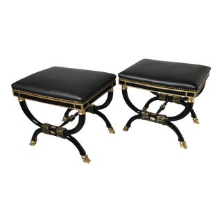 1970s Vintage Ebonized and Gilt Neoclassical X Benches - a Pair For Sale