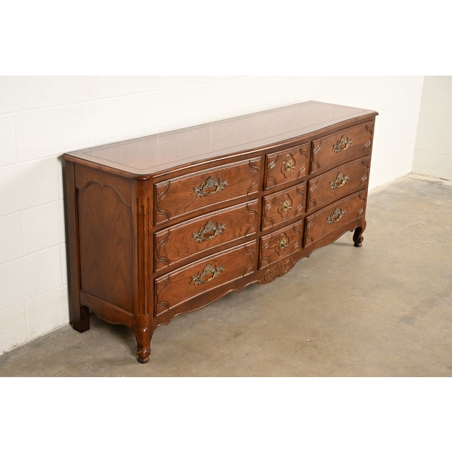 Baker Furniture Company Baker Furniture French Provincial Louis XV Carved Oak Triple Dresser or Credenza For Sale - Image 4 of 18