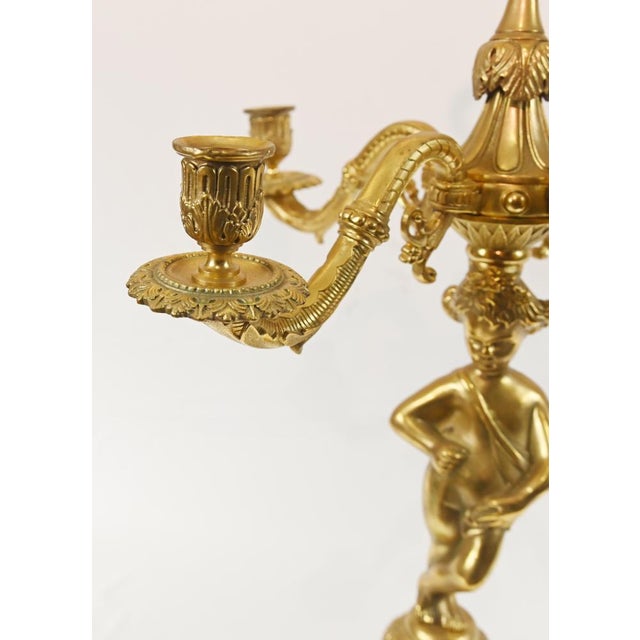 Gilt Bronze Candelabras Figural Cherub Ormolu, Set of 2 For Sale - Image 9 of 16