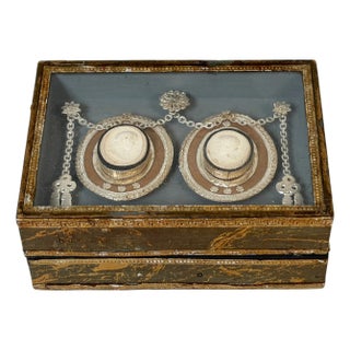 19th C. Italian Grand Tour Intaglio Plaster Medallion & Gilt Marbled Leather Box For Sale