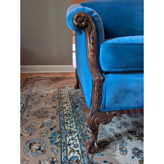 We originally acquired this striking Chippendale-style camelback sofa and commissioned a full professional restoration,...