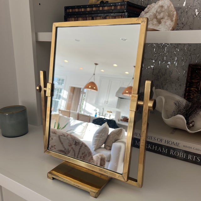 Vintage 1970s Solid Heavyweight Brass Pivoting Table Mirror
