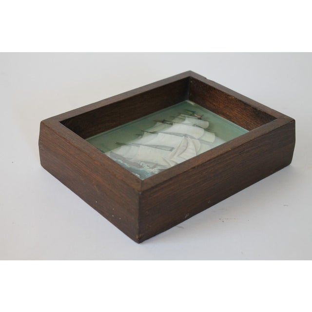 Mid 20th Century Vintage Multi Layer Glass Clipper Ship at Sea Painting For Sale - Image 5 of 10